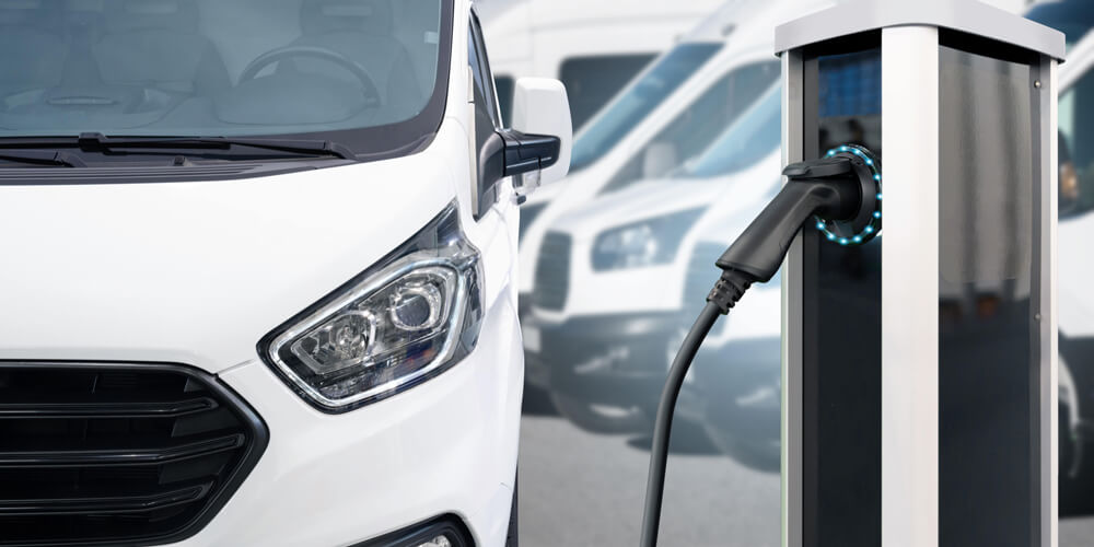 An EV at a charging station